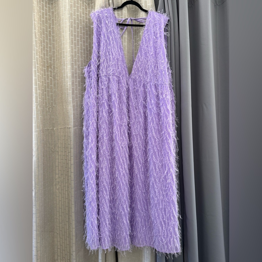 ASOS lavender dress with feathers 24 Plus
